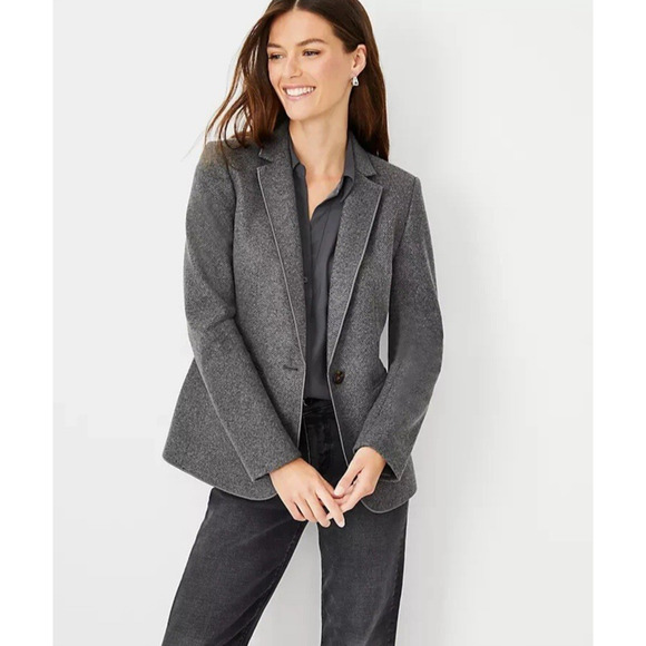 Ann Taylor Hutton Blazer Size 4 Gray Brushed Wool Ribbed Knit Classic Chic - Picture 2 of 16